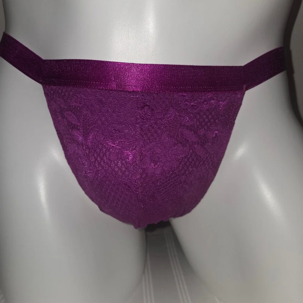 Cosabella Men's Thong Stretch Italian Lace Mid-Rise Underwear Swiss Beet